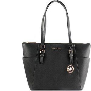 Michael Kors Charlotte Saffiano Leather Large Top Zip Tote - Black …